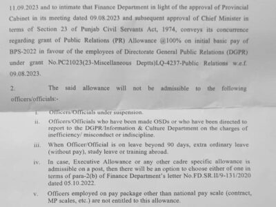 Grant Of @100% Allowance On Initial Basic Pay