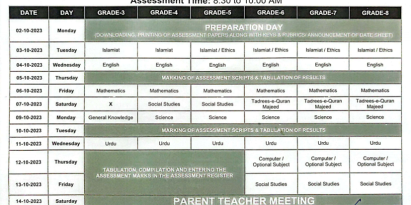 1st Term Revised Date Sheet for School Based Assessment 2023.